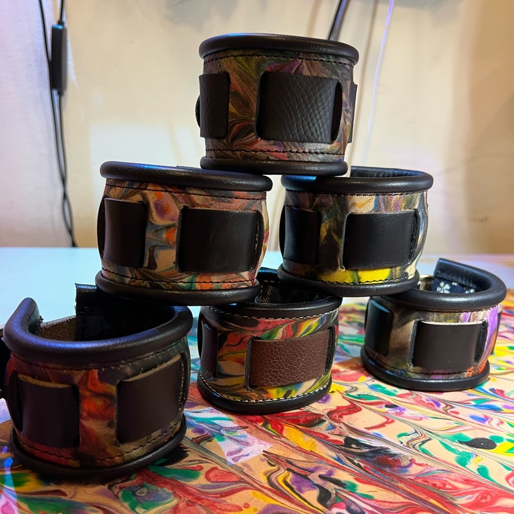 COPY - Hand marbled leather wristbands